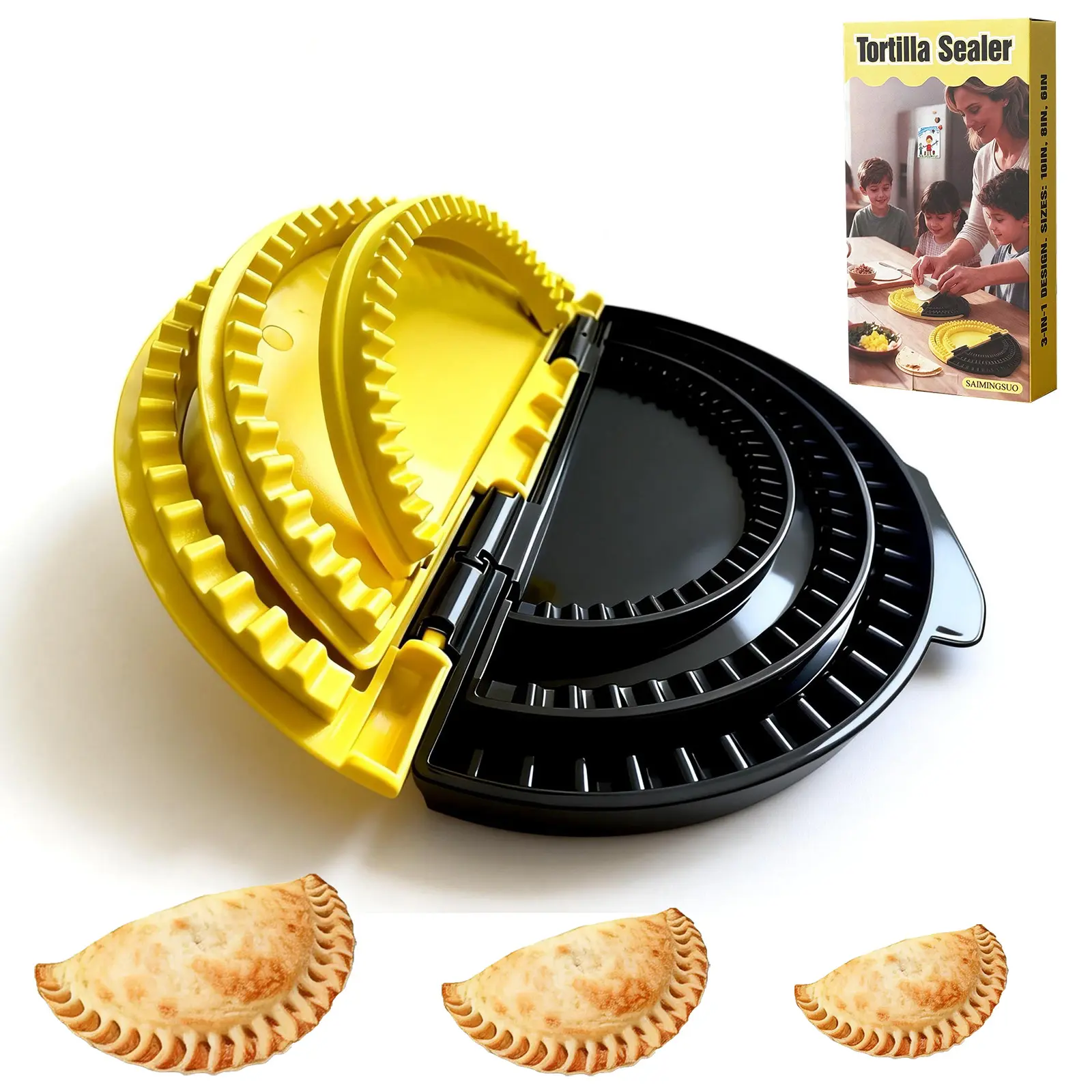 KITCHEN 3-in-1 Adjustable Versatile Sizes Tortilla Press & Sealer (6"-8"-10"), Reusable Quesadilla Crimper, BPA-Free, Dishwasher Safe, Durable Cooking Tools, Specialty Kitchen Utensil