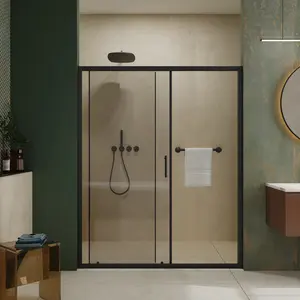 60" W x 72" H Single Sliding Shower Door, 1/5" (5mm) Thick Clear Tempered Glass Shower Door with Stainless Steel Handle, Space-Saving Sliding Bathroom Door for Tub or Walk-In Shower, Modern Chrome Finish