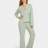 BARE BARE NECESSITIES Women's Comfy and Cozy Long Sleeve Cooling Piped Pyjamas Set - Breathable Fabric Nightwear with Pocket Pants for Loungewear