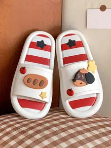 Cute Cartoon Dog Eva Slippers, Colorblock Striped Design, Comfortable Indoor Footwear, Perfect Gift, Multiple Colors Available