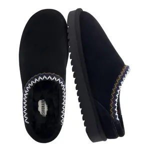 CUSHIONAIRE Women's Keto Slip-On Suede Mule Slipper - Cozy & Stylish, Memory Foam & Faux Fur Lining -Black 9