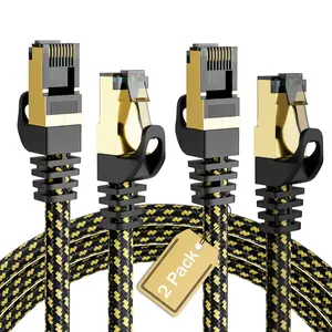 Cat6 Ethernet Cables 0.6 FT (2-Pack), Snagless CAT6A RJ45 10Gbps Ethernet , FTP Shielded Ethernet Patch Cord, Cat6 Internet Network LAN , OFC, Nylon Braided  6 , -Plated Plug