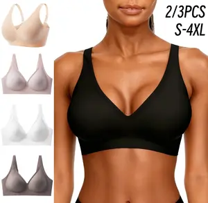 2/3PCS Jelly Wireless Womens Comfortable Wireless Bras Push Up Bralettes Seamless Tshirts Bras Deep V Everyday Bras S-4XL
