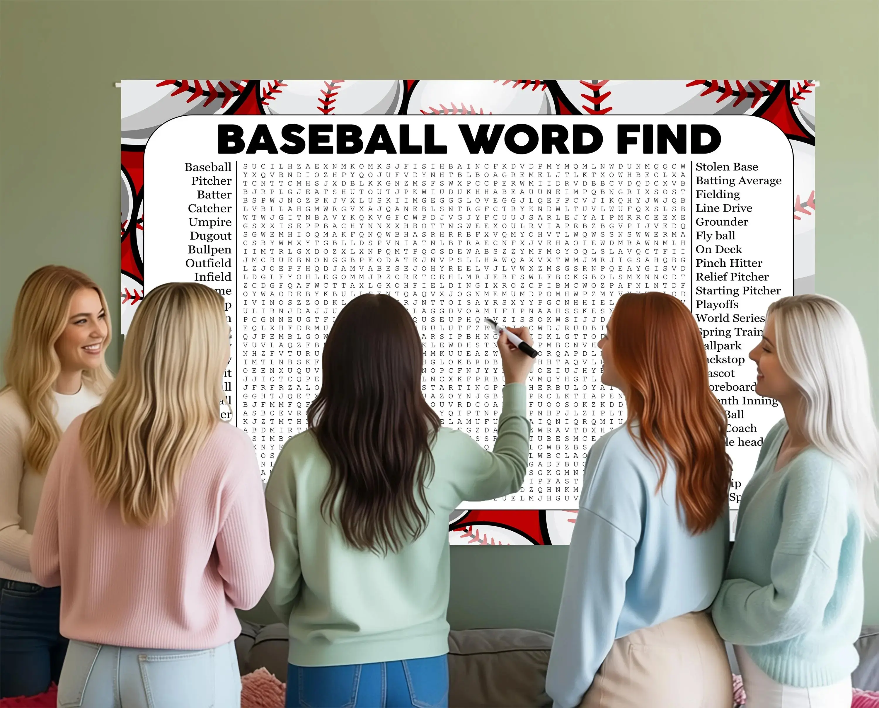 Baseball Word Search & Giant Crossword Puzzle Large Poster - High-Resolution, Multi-Size Group Play Collectible for Parties