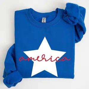 Retro America Star, Red White Blue, 4th of July Sweatshirt, Women's Crew Neck, Crewneck