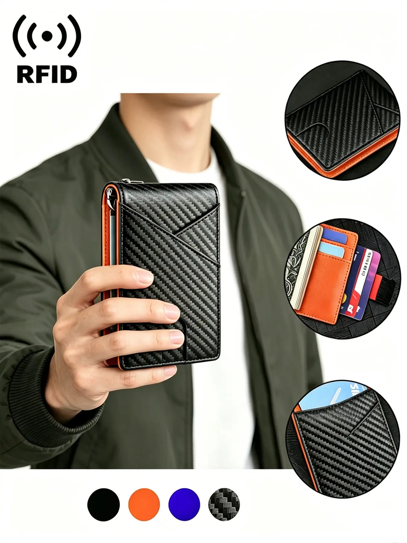 Slim RFID Blocking Carbon Fiber Pattern Bifold Wallet, Microfiber Leather Credit Card Holder, Anti-Scan Minimalist Purse for Men, Daily Use, RFID Shielded Wallet, RFID Protected Wallet, Rfid Wallets