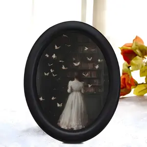 Vintage Literary Girl Butterfly Decoration, Oval Frame Desk Ornament, Aesthetic Atmosphere Desktop Decor, Single Piece