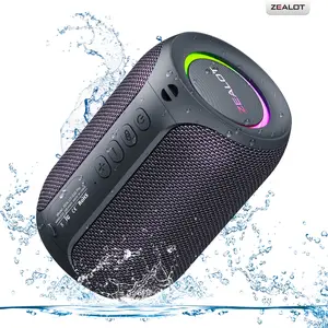 【ZEALOT】Portable wireless speaker 15W, high fidelitysound and audio, RGB ambient light, outdoor Bluetoothspeaker surround sound, TWS pairing,long batterylife,supports USB/TF card/AUX/BT smartphones. ldeal choicefor family/car/party/camping/gift giving