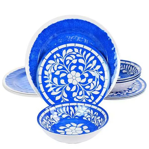 Elama Nelly 12-Piece Melamine Dinnerware Set in Blue Elama Nelly 12-Piece Melamine Dinnerware Set in Blue