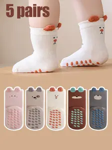 5 Pairs Baby Boys Cartoon Socks Anti-Slip, Toddler Walking Socks, Newborn Baby Boy Animal Print Socks, Unisex Short Socks, All Seasons Wear, Paw Socks