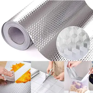 Self-adhesive waterproof and heat-resistant aluminum foil sticker wallpaper,oil and splash proof board, large roll suitable for cabinets, countertops, walls, dishwasher panels, Easy to install/remove, removable stickers, peel stick wallpaper (40cm*1000cm)