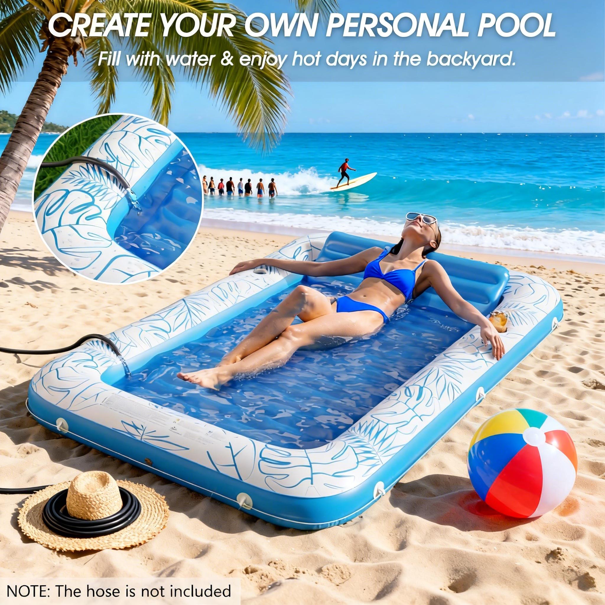 Inflatable Tanning Pool-4 in 1 Suntan Tub Raft Floatie Lounge Float With Cup Holder, Extra Large Pool Floats Adult with Pillow, Sunbathing Bed Lounge for Water Blow Up Kids Ball Pit Party Gifts, inflatable Sofa Pool Toy