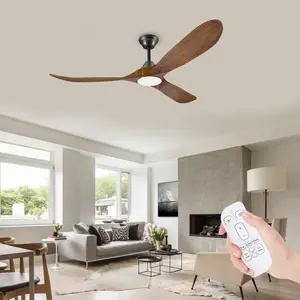 60Inch Outdoor Ceiling Fan with Light for Patio, Farmhouse 3 Wood Blades Remote Control Indoor Ceiling Fans for Bedroom/Living Room,Quiet DC Motor Modern Black Celing Fan light for Outside Porch
