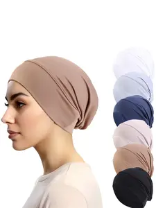 Elastic Ethnic Headscarf Hat, Turban Hijab, Solid Color Chemotherapy Cap, Hair Protection Turban, Comfortable Stretchy Beanie for Women