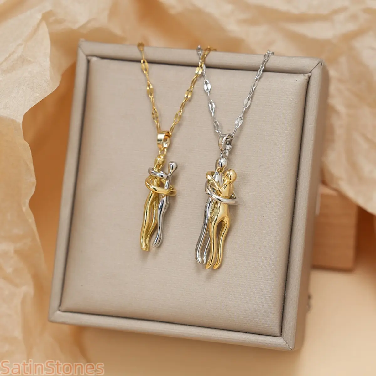 2026 Hot-Selling Matching Couple-Themed Duo Pendant Necklaces, Copper Pendant with Stainless Steel O-Chain & Lip Chain, Matching Couple Necklaces, Couple-Themed Necklaces
