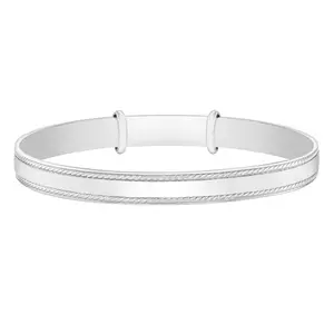 6" Adjustable Edged Bangle Kids / Children's / Girls Bracelet Girl- Sterling Silver