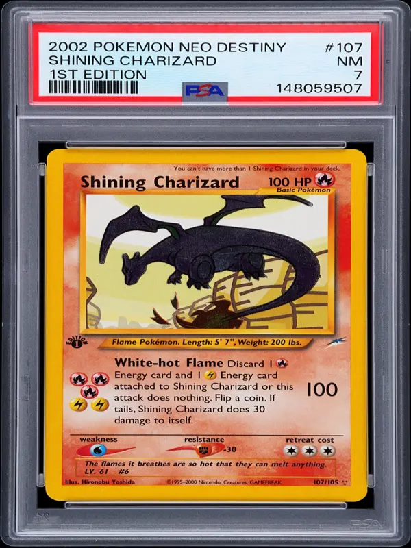 PSA 7 - Pokemon Card - Neo Destiny 107/105 - Shining Charizard (Holo-Foil) *1St Edition* Nm