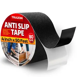 Trazon Heavy Duty Anti Slip Tape - 4 Inch x 50 Feet Waterproof Grips for Stair Steps, Outdoor/Indoor Use, Non-Slip Traction, Black