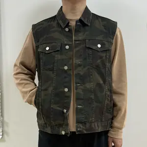 WIRDATRD Men's Camouflage Sleeveless Denim Vest for Layering Outfit - Perfect for Hoodie Stacking & Streetwear - Ideal Redneck Fashion