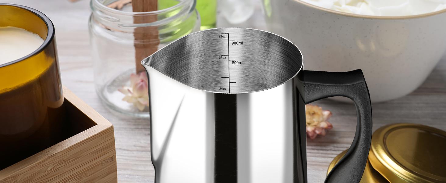 32 oz Stainless Steel Double Boiler Wax Melting Pitcher for Candle Making, Pour Pot with Heat Resistant Insulated Grip, Drip-Free Spout to Prevent Spills & Mess, Ounces