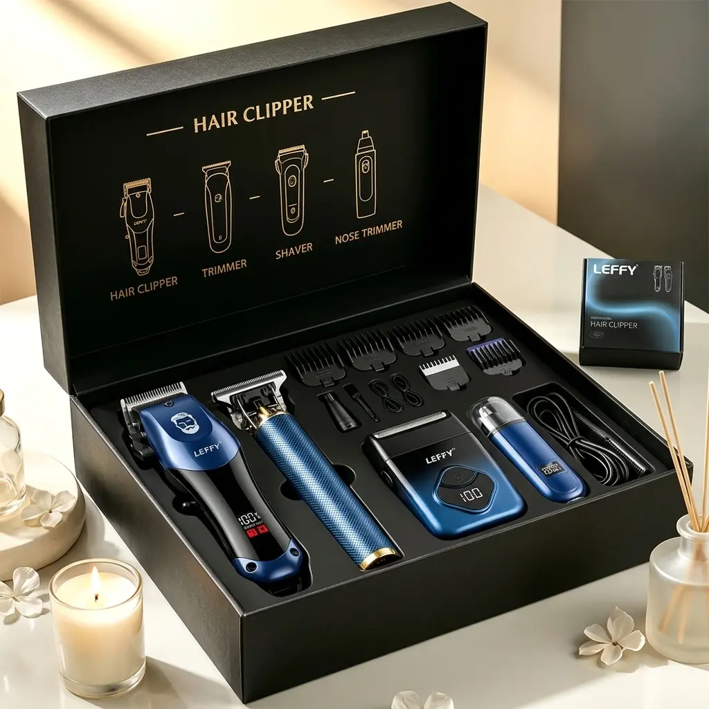 LEFFY Cordless USB Rechargeable Hair Clipper Kit，4-in-1 cordless hair clipper，lcd power display，clipper guards，ideal barbersupply，adjustable blade hair clipper，full accessory，Mini Professional Hair Clipper,Gifts from Husband and Father