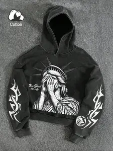 Men's Loose-Fit Graphic Hoodie, Casual Long Sleeve Pullover, All-Season Comfortable Thick Fabric, Stylish Daily Wear Sweatshirt, Graphic Print Hoodie