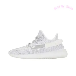 Light Grey Patch Contrast Tab Low Top Running Trainers, Breathable Speckled Off White Stretch Knit Mesh Upper, Solid White Ridged Foam Thick Cushioned Daily Lifestyle Footwear