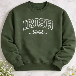 Irish Embroidered Sweatshirt, Collegiate Style Crewneck, St Patricks Day Gift