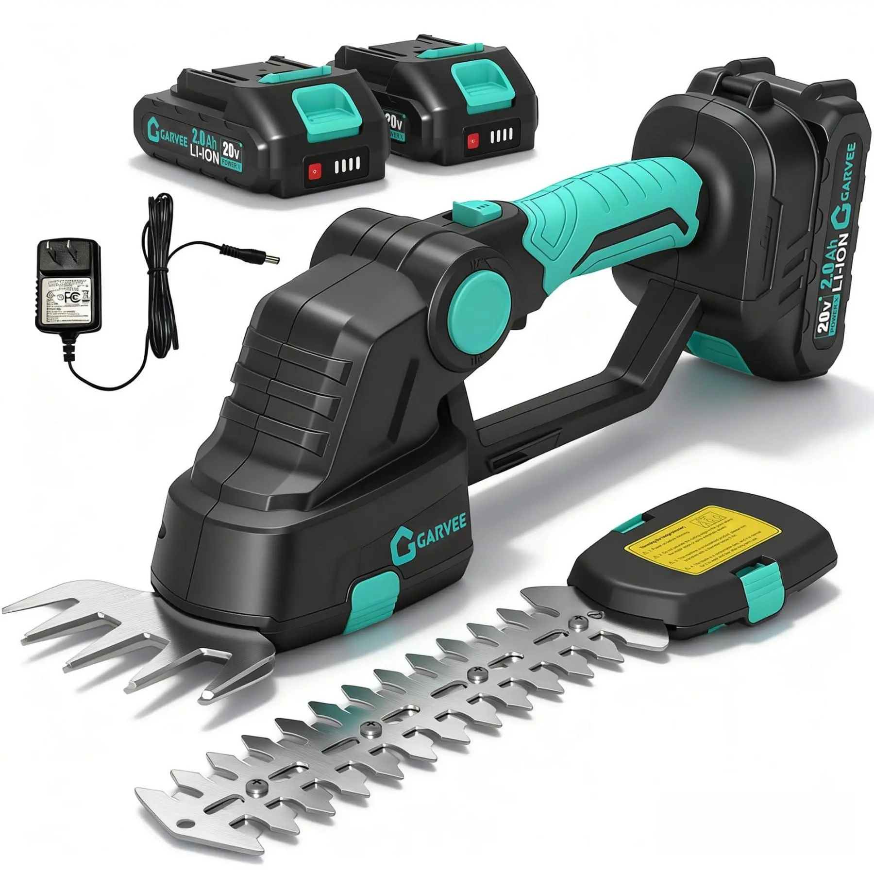 Garvee Cordless 2-in-1 Grass and Shrub Trimmer, Portable Handheld Hedge Shears, Equipped with Two 2.0Ah Rechargeable Batteries & USB Type-C Charger, Ideal for Lawn and Garden Care