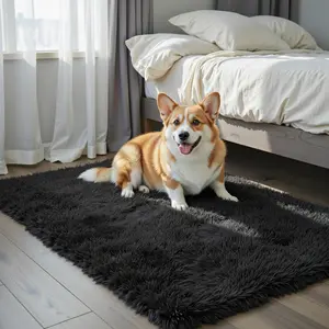 Small Area Rugs 2x3 Feet, Black Rug for Bedroom Dorm, Modern Shag Bedroom Mat, Small Carpet, Fluffy Bedside Rug for Girls Dorm Room Home Decor(2 x 3, Black)