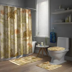 Western Cowboy Rose Bathroom Accessories Set, Shower Curtain Sets, Includes Shower Curtain, Toilet Seat Cover, Mat, Complete Home Bath Decor