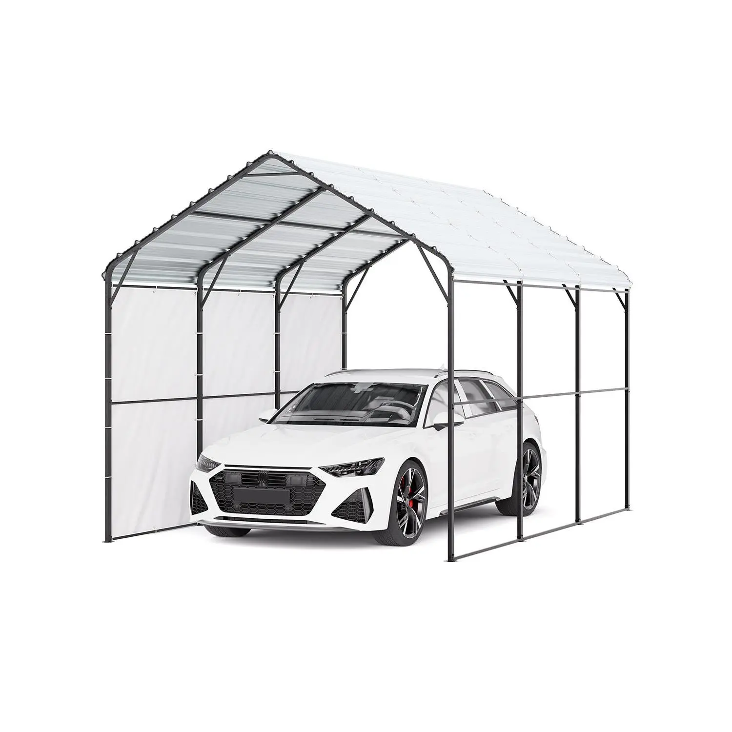 【Summerfinds】VEVOR Heavy Duty Metal Carport, 10' x 15' Outdoor Carport with Galvanized Steel Frame & Roof, Car Tent Garage Shade with Removable Sidewalls, Multi-Use Car Shelter for Pickup, Boat, Car & Tractors
