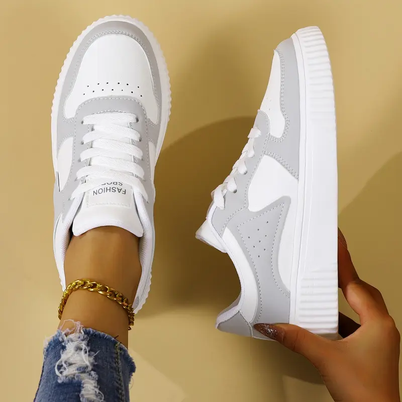 Women's Low Top Sneakers, PU Leather, Eva Sole, Colorblock Design, Breathable, Casual Style, Fashion Casual Sneakers, Trendy Walking Sneakers, Ideal for Daily Wear, Walking, Travel