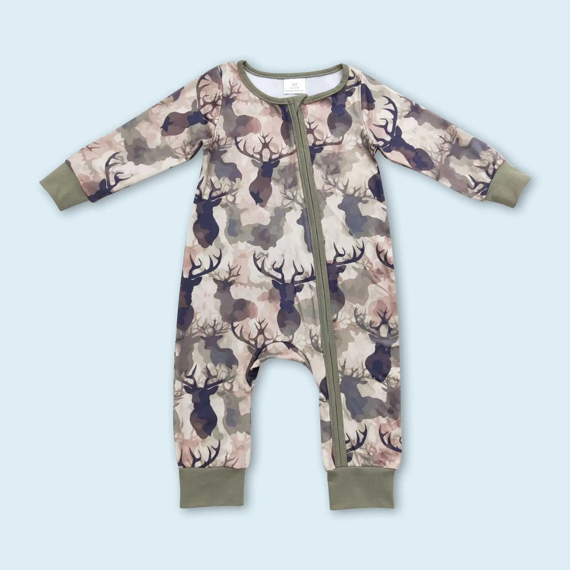 Camo Reindeer Hunting Season Toddle Baby Boy Long Sleeve Zip Romper for Spring and Fall