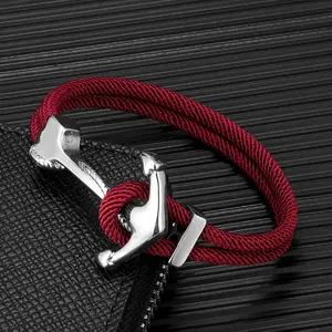 Navy Style Anchor Bracelets Men Women Double Strand Mulitcolor Nautical Survival Rope Bracelet Stainless Steel Boat Hook