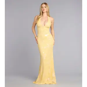 Aleah Floral Sequin Beaded Mesh Mermaid Dress