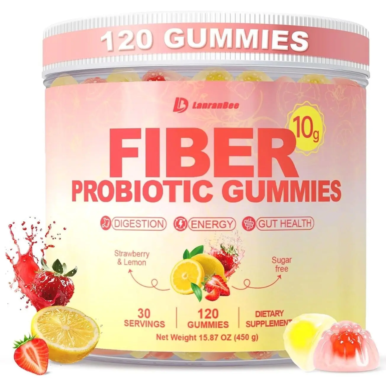 10g Fiber Gummies for Adults & Women Sugar Free High Fiber Supplement with Probiotics, Super Greens & Digestive Enzymes, Supports Gut Health, Energy & Regularity, Vegan, 120 Count Healthcare Vitamin