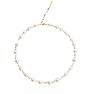 Monroe Pearl Choker with Pearl Beads and Gold Clasp