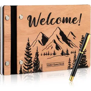 Visitor Wooden Guest Book with Pen Inches Pages Memory Scrapbook Rustic Signature Party Sign in Xmas Gift for Couple Guests Book