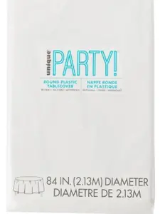 Unique Party White Round Plastic Table Cover 84 inch Diameter