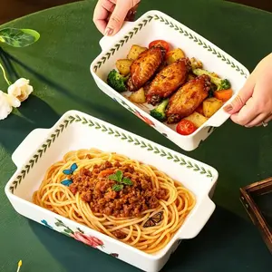 2pcs Ceramic Baking Trays, Ideal for Casseroles, Pasta, Pastries, Oven, Microwave, Freezer, Dishwasher Safe, Durable Kitchenware
