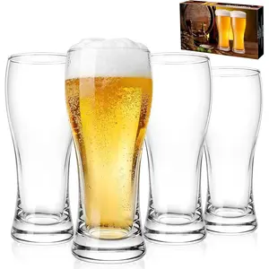 Set of 4 16oz Pilsner Pint Glasses Classic Craft Wheat Beer Drinking Glassware Set Beer Mug Gift for Men