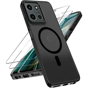 Magnetic for Moto G 2025 / Moto G Play 2026 Case with 2 Pack Tempered Glass Screen Protector,[Compatible for MagSafe] Shockproof Drop Thin Protective Phone Case Cover for Moto G 5G 2025,Black