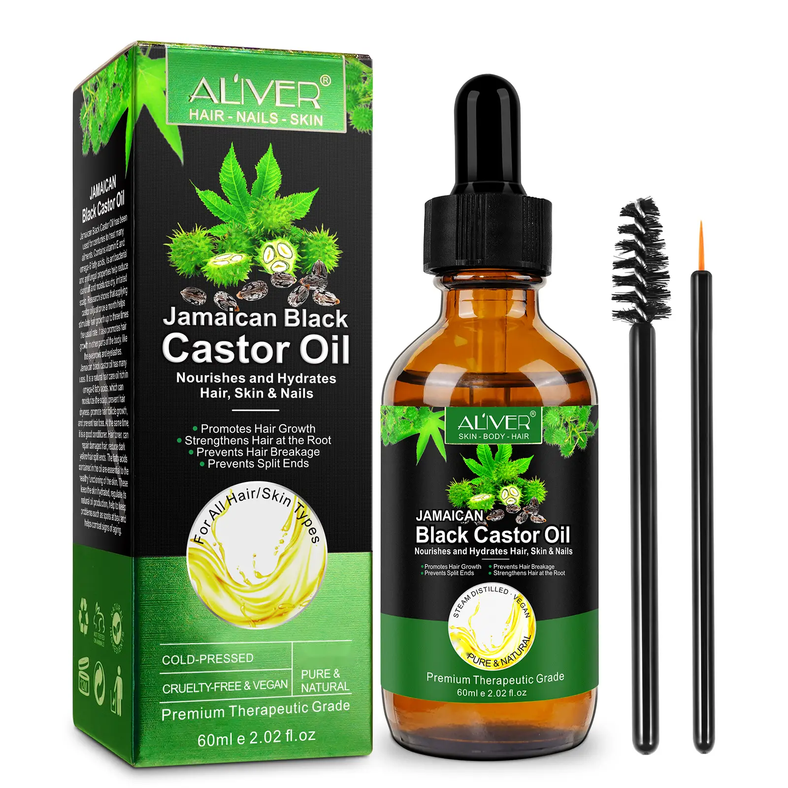 【200K+ Sold】Aliver Jamaican Black Castor Oil (60ml), Skincare Massage Oil with Castor Oil Pack