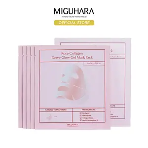 MIGUHARA Rose Collagen Dewy Glow Gel Mask Pack, Hydrogel Face Mask with Collagen Water and Niacinamide, 5 Sheets, 36g Each