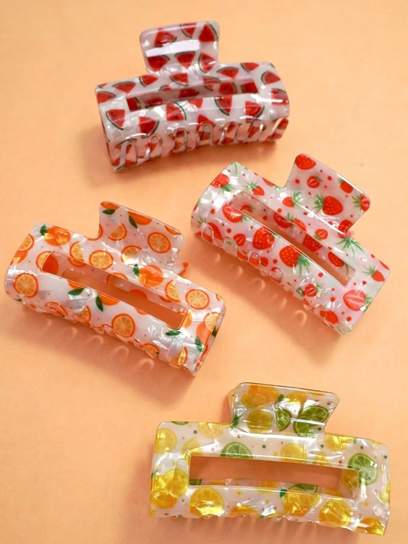 4pcs Summer Fruit Hair Clips, Perfect for Beach Vacations, Stylish and Practical Accessories, Hair Style Accessory, Ideal for Outdoor Activities, Tropical Hair Accessories, Hair Decor
