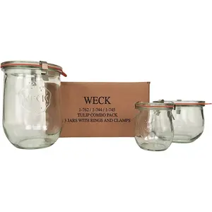 Weck Jar Combo Pack- (1) 762, (1) 744, (1) 745, (3) lids, (3) rings and (6) clamps