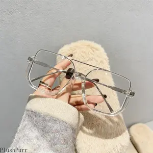 Clear Top Bar Square Frame Eyeglasses For Men And Women – Lightweight Fashionable Daily Wear, Anti-Glare Lenses, Comfortable Eyewear For Work, Study, And Student Use Vintage outdoor glass uv400 lens fall Small Oval Women's Glasses sunglass ses