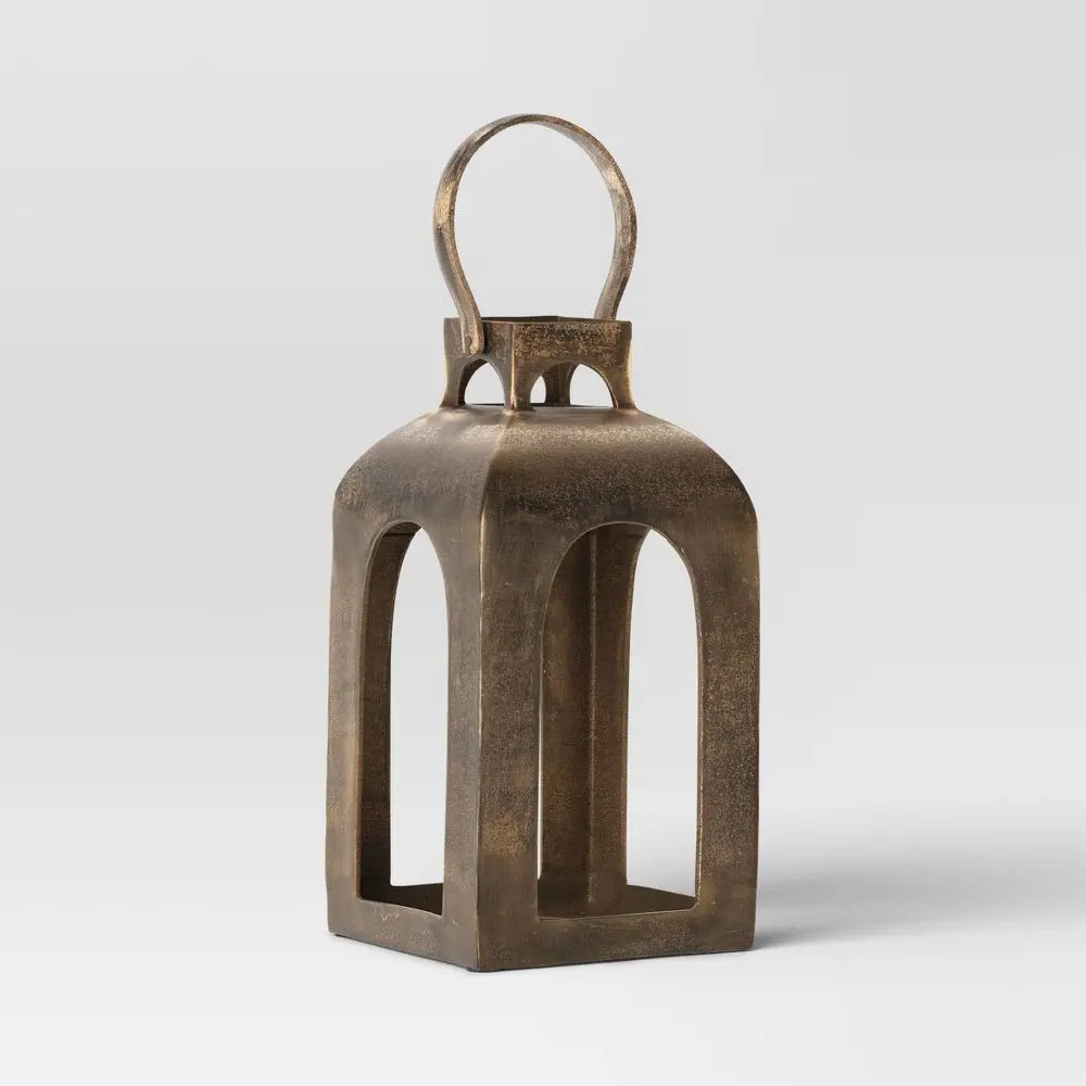 13"x7.5" Pillar Cast Aluminum Lantern Candle Holders Gold - Threshold