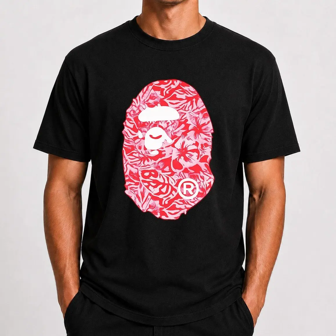 100% Cotton Pink Tropical Ape Graphic T-Shirt, Unisex Abstract Jungle Animal Streetwear Tee, Bold Urban Art Shirt for Summer and Casual Outfits backtoschool